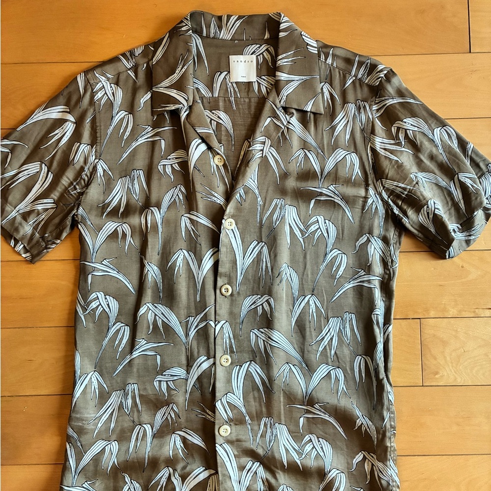 Sandro viscose button down palm print